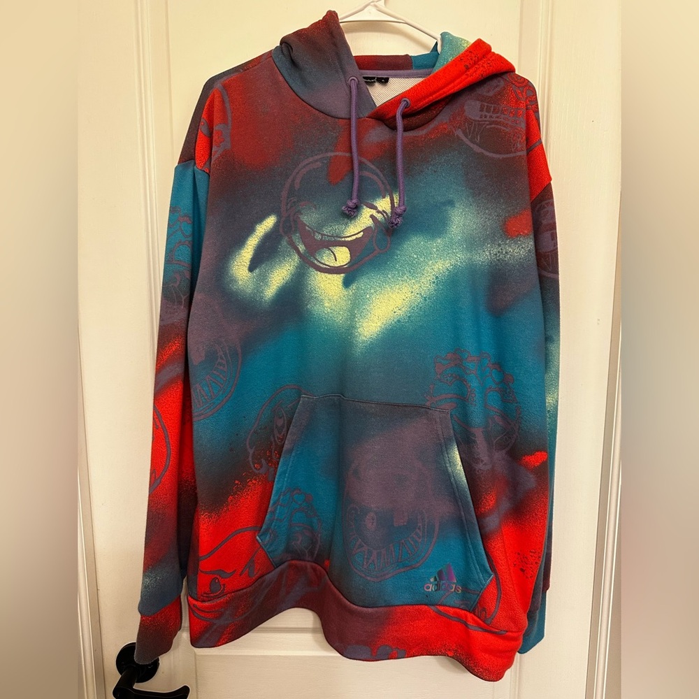 Adidas Men's Red and Blue Graphic Hoodie